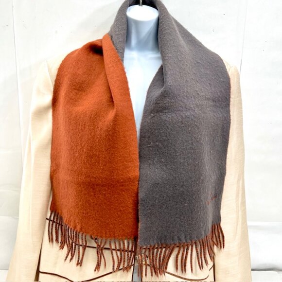 Vintage Men/Wome  MARIO VALENTINO Scar 100% Wool Fringed 58"x10" Gray Pumkin (74 - Picture 4 of 7